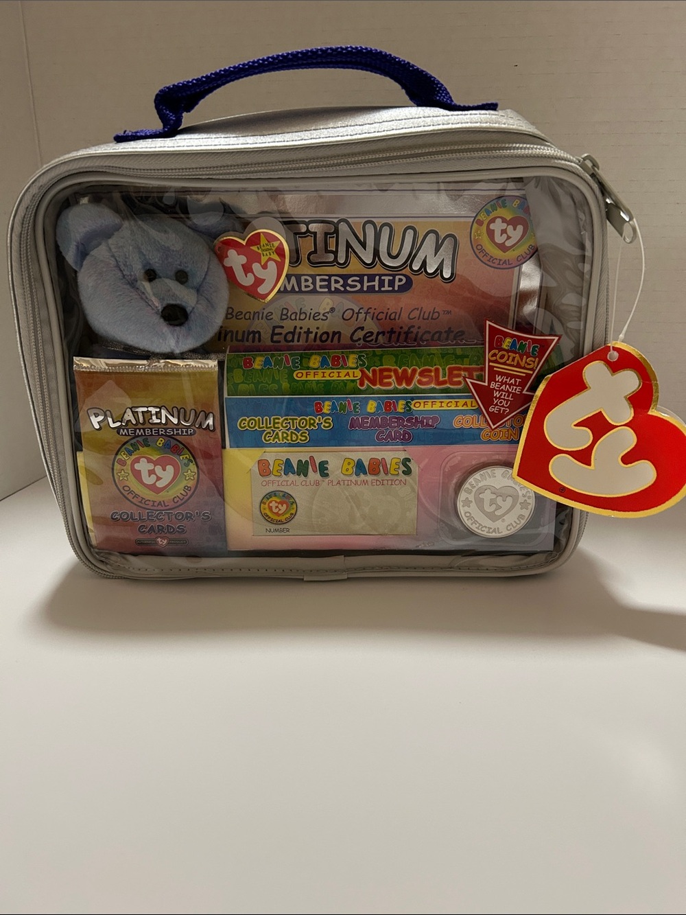 1999 Vintage Ty Platinum Membership Kit with Blue Plush and Red Heart Tag